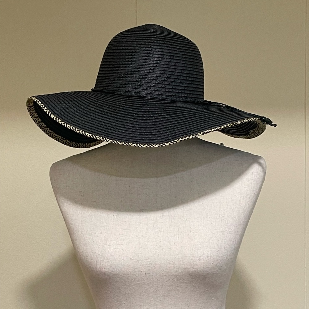 Chaps Wide Brim Floppy Sun Hat Black One Size Packable Lightweight Summer Beach